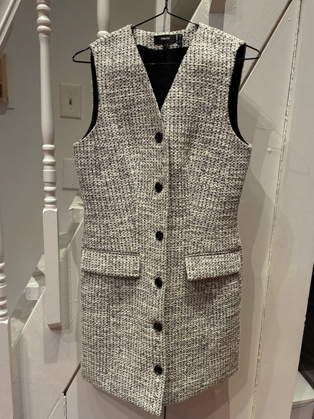 Theory Sleeveless Tweed Blazer Dress in White/Grey/Black (Like New)